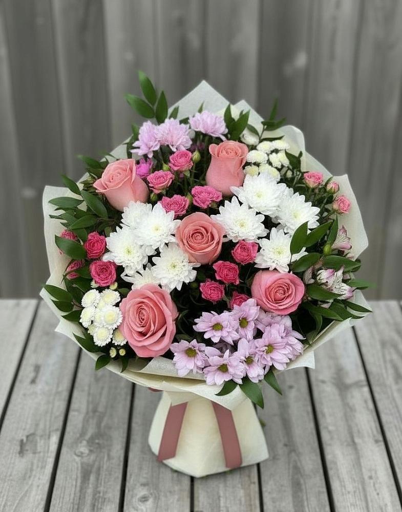 Букет цветов из: Альстромерии, Гвоздики, Розы и Хризантемы в Октябрьском Ульяновской области