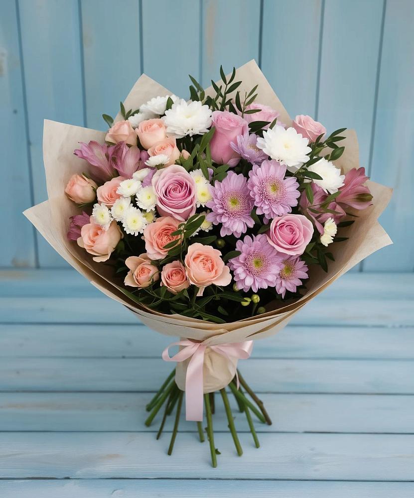 Букет цветов из: Хризантемы, Розы и Альстромерии в Октябрьском Ульяновской области