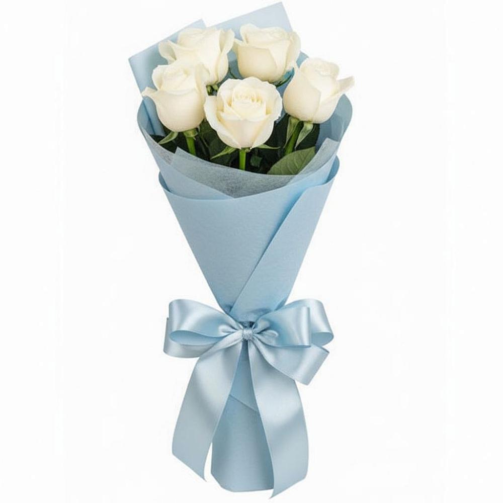 Букет 5 Белых роз Проуд в Октябрьском Ульяновской области