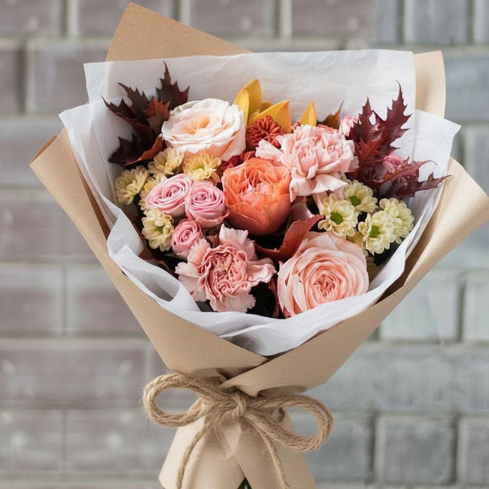 Букет цветов из: Гвоздики, Хризантемы и Розы в Октябрьском Ульяновской области