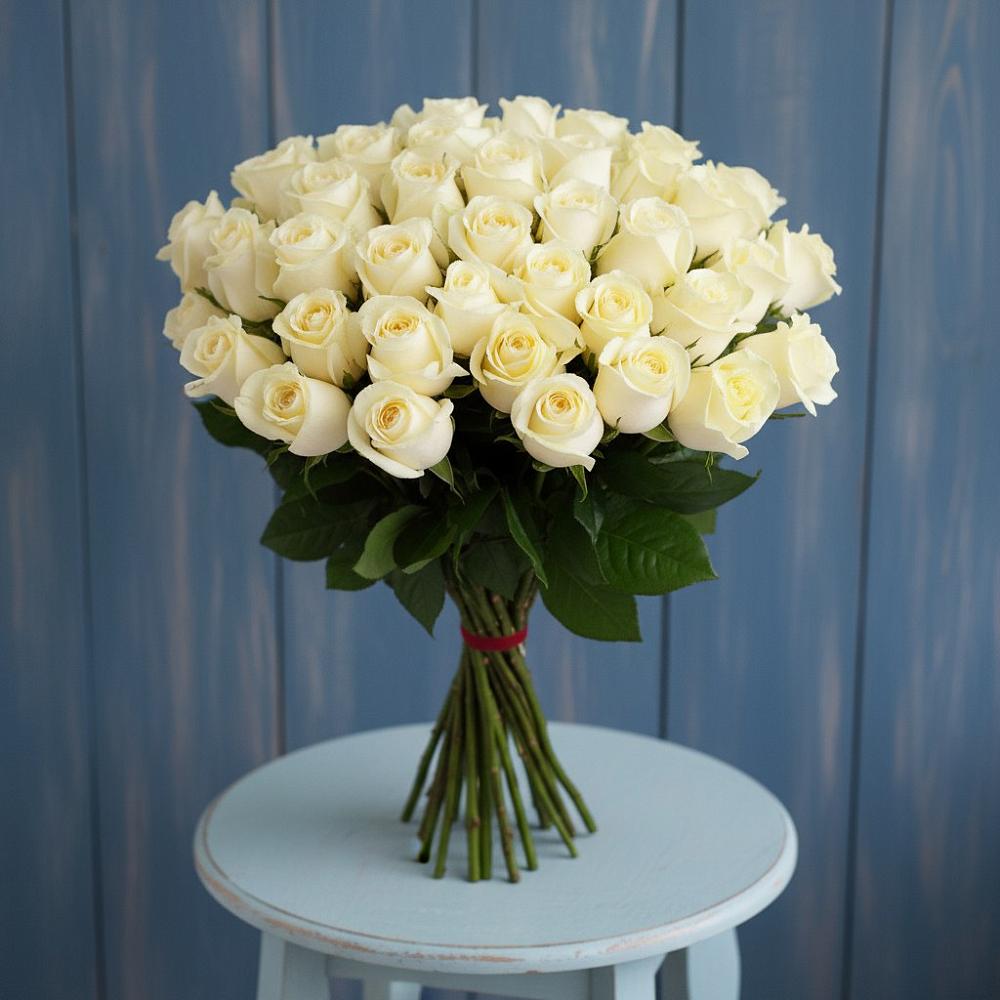 Букет 51 Белая роза Эдлесс Лав в Октябрьском Ульяновской области
