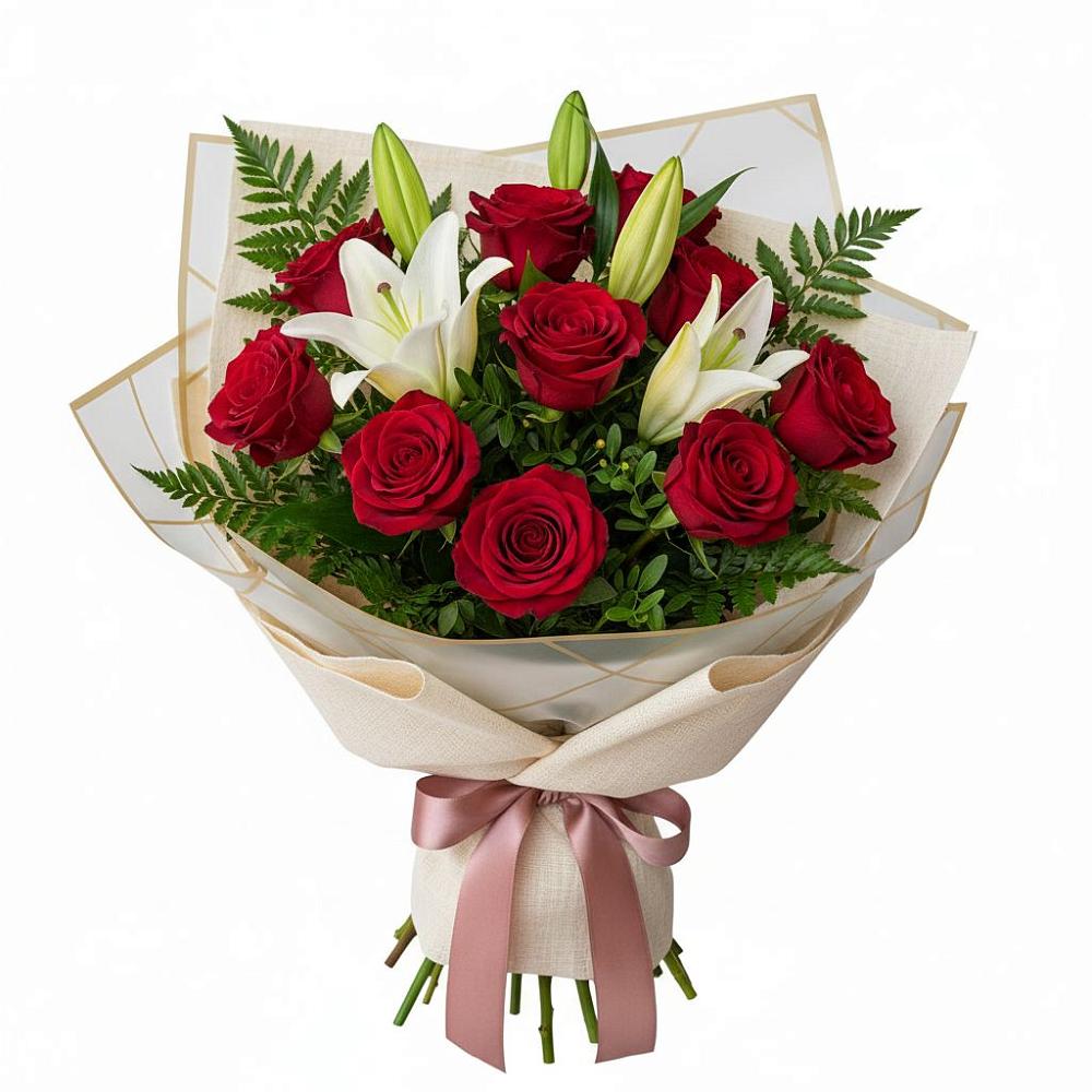 Букет цветов из: Лилии и Розы в Октябрьском Ульяновской области