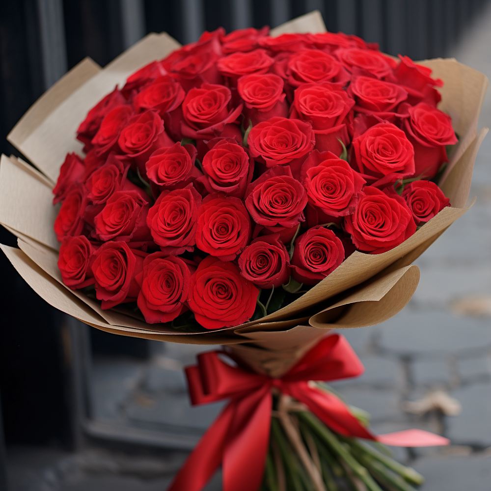 Букет 51 Красная роза Эдлесс Лав в Октябрьском Ульяновской области