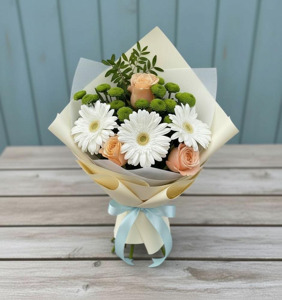 Букет цветов из: Герберы, Розы и Хризантемы в Октябрьском Ульяновской области