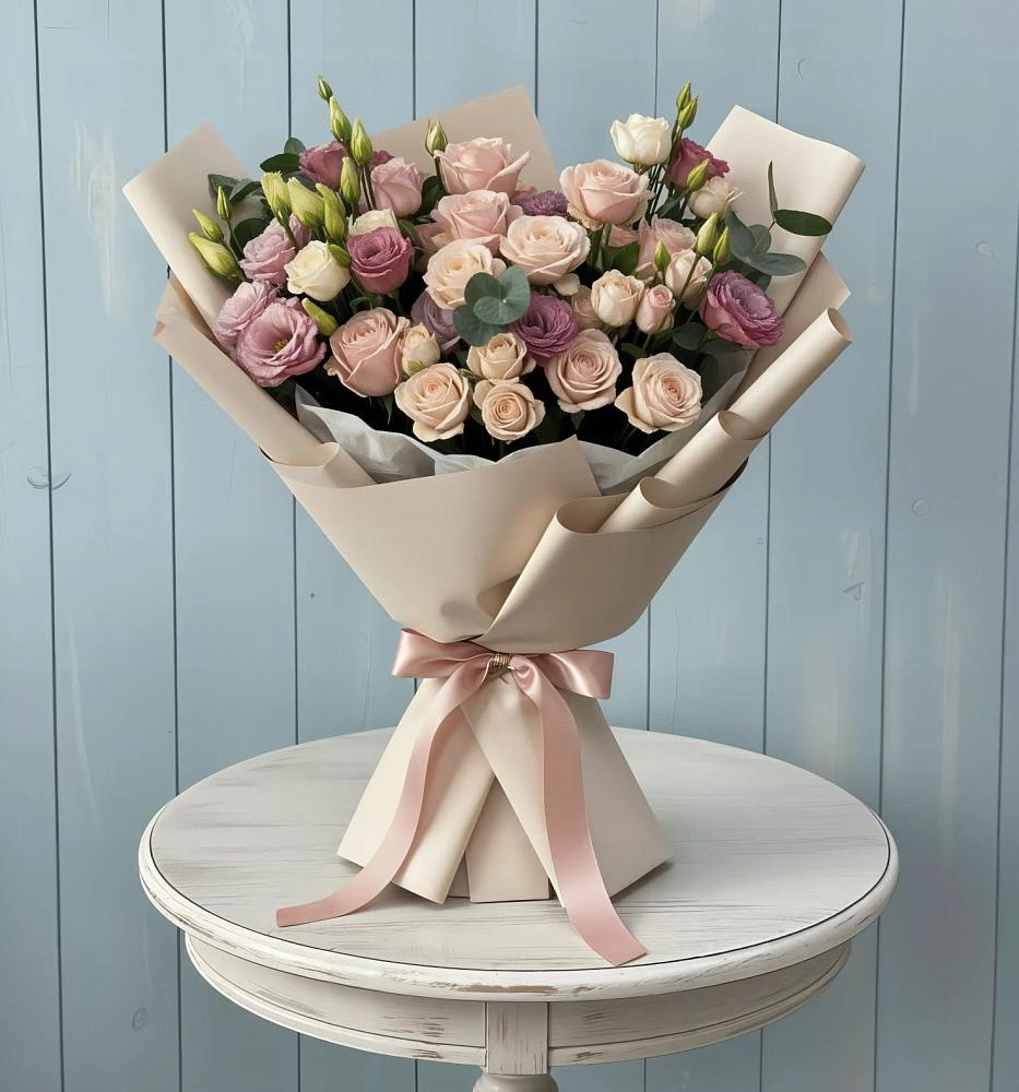 Букет цветов из: Розы и Лизиантусы в Октябрьском Ульяновской области